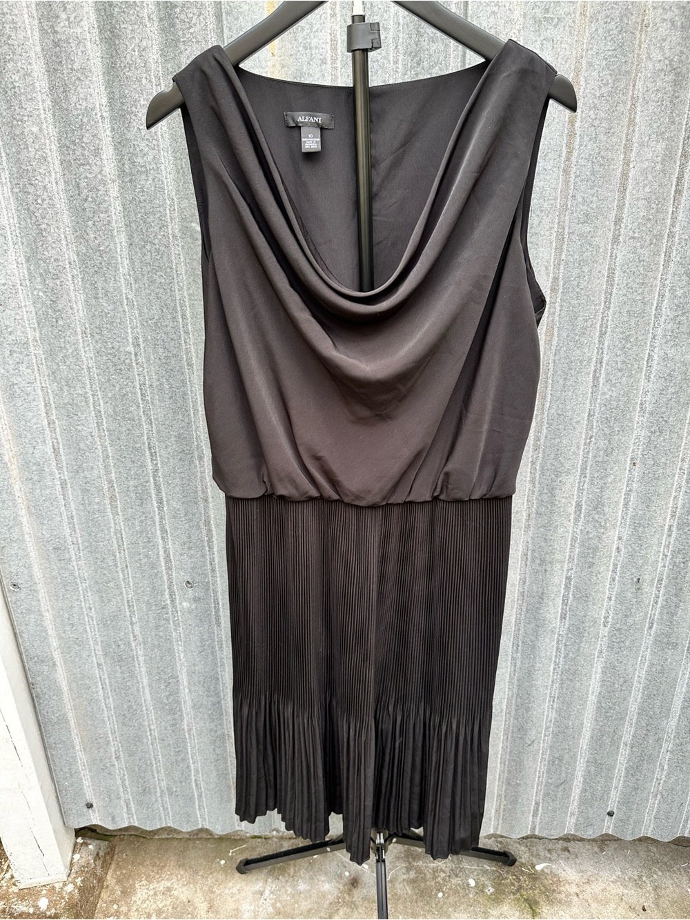 Alfani Black Cowl Neck Pleated Midi Dress